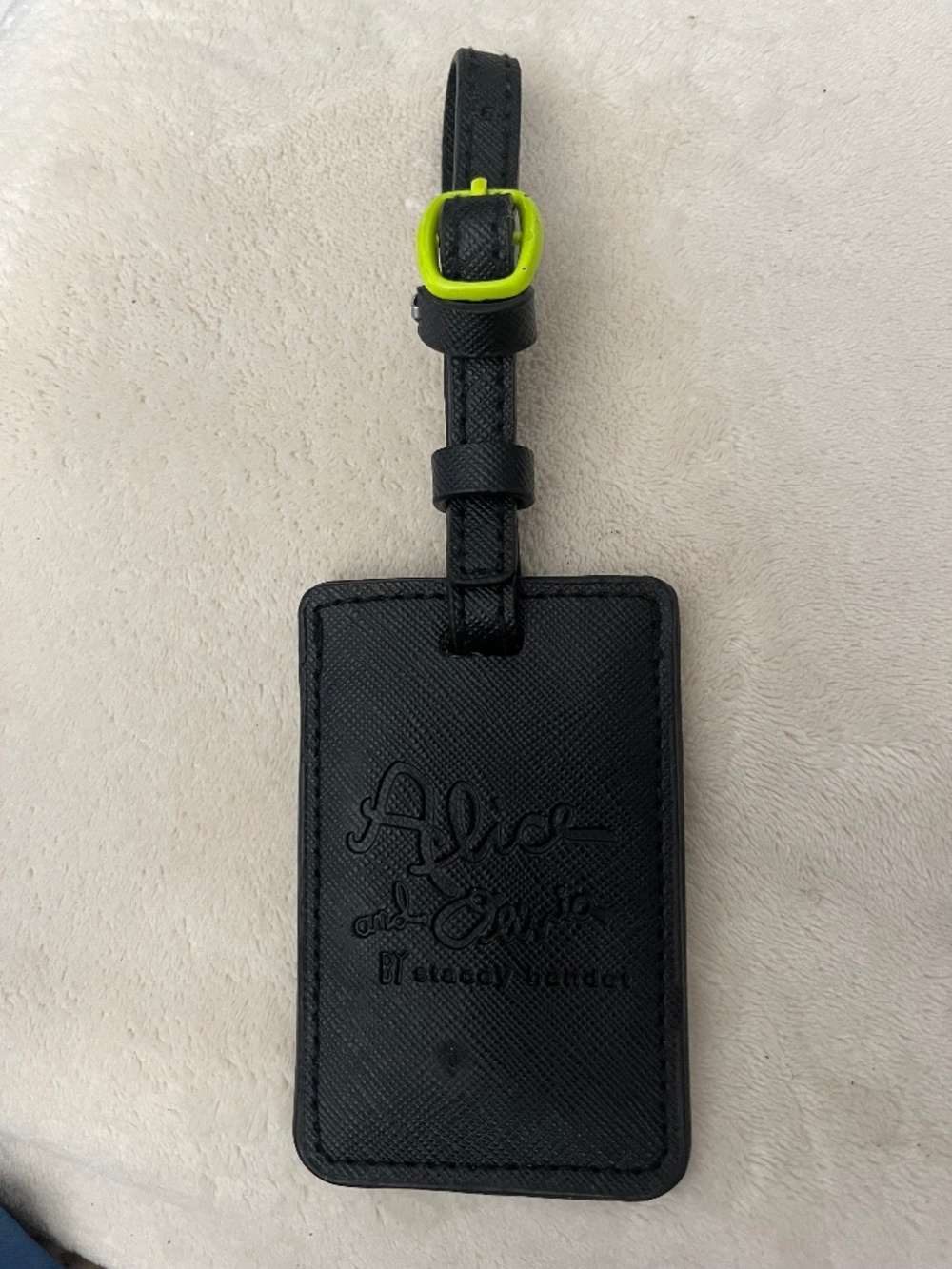 Alice + Olivia black leather luggage tag